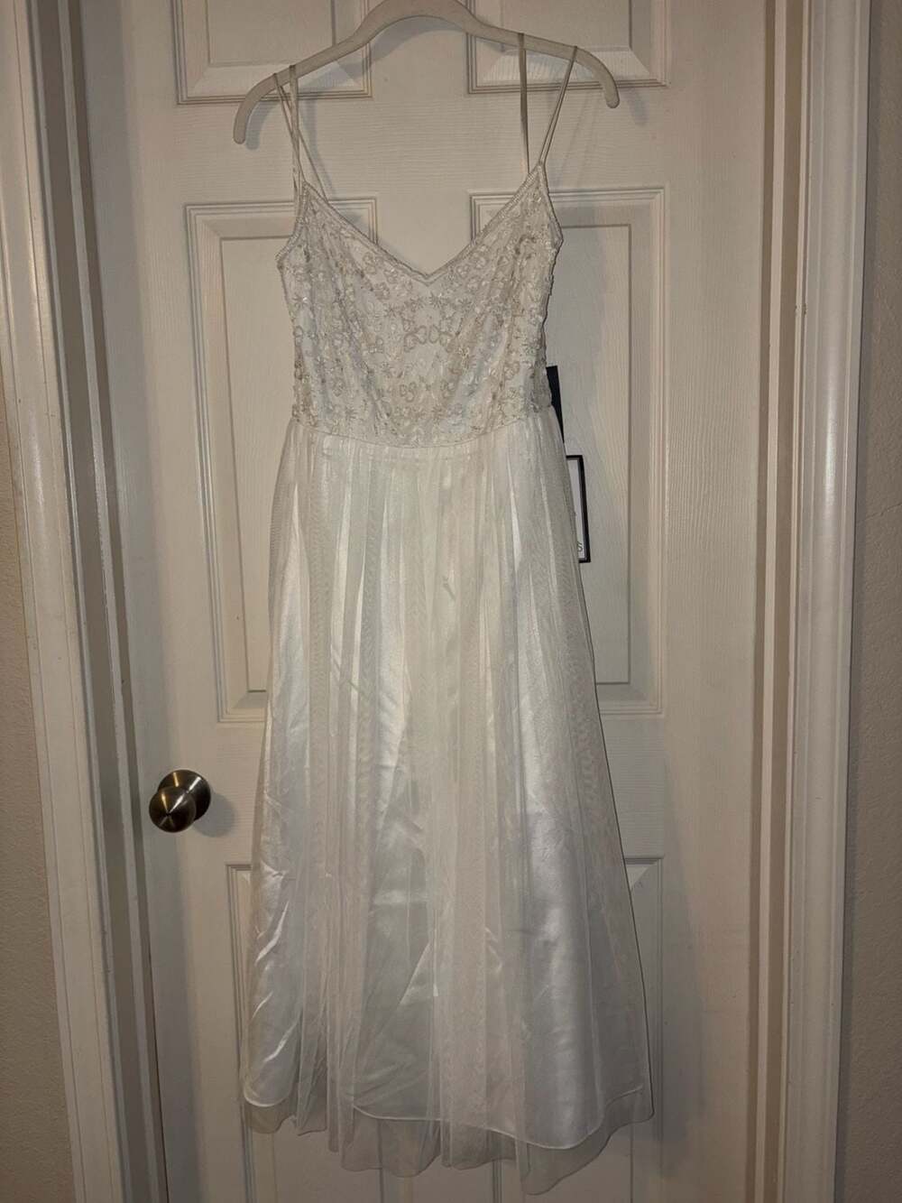 Adrianna Papell Ivory Bead Tulle Tea Length Dress Size 6